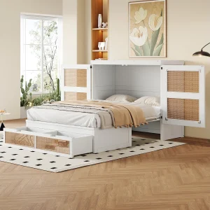 Jeugdbed Murphy – 140 x 200 cm – Wandgemonteerd hefbed met opberglades – Grenen + multiplex + MDF – wit