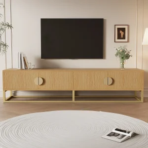 Houten tv-meubel met 4 deuren, halfronde handgrepen, modern opbergmeubel voor de woonkamer Houten tv-meubel met 4 deuren, halfronde handgrepen, modern opbergmeubel voor de woonkamer