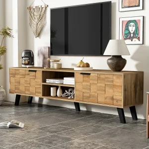 Houten tv-meubel, bruin tv-meubel met 2 deuren en 2 vakken, 160 cm lang tv-meubel Houten tv-meubel, bruin tv-meubel met 2 deuren en 2 vakken, 160 cm lang tv-meubel