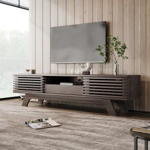 Houten tv-meubel, tv-kast met één lade en twee deuren, laag tv-dressoir voor de woonkamer, 150 x 35 x 44 cm Houten tv-meubel, tv-kast met één lade en twee deuren, laag tv-dressoir voor de woonkamer, 150 x 35 x 44 cm