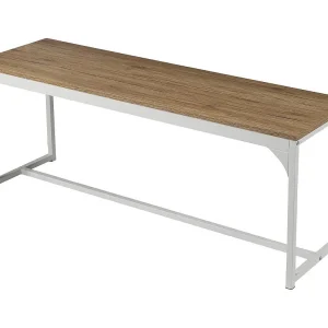 Houten bankje met wit metalen frame uit de PUEBLO-collectie – Afmetingen 120x46x35 cm