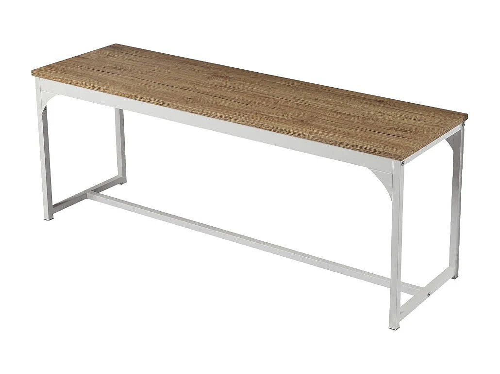 Houten bankje met wit metalen frame uit de PUEBLO-collectie - Afmetingen 120x46x35 cm