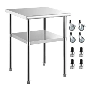 Inox-Werktafel SucceBuy, 61 x 61 x 85 cm, Commerciale Voedselbereidingstafel met Wielen Inox-Werktafel SucceBuy, 61 x 61 x 85 cm, Commerciale Voedselbereidingstafel met Wielen