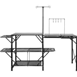 Kampeerkeuken, SucceBuy Opvouwbare Kampeerkeukentafel met Kookstation, Planken en Spoelbak Kampeerkeuken, SucceBuy Opvouwbare Kampeerkeukentafel met Kookstation, Planken en Spoelbak