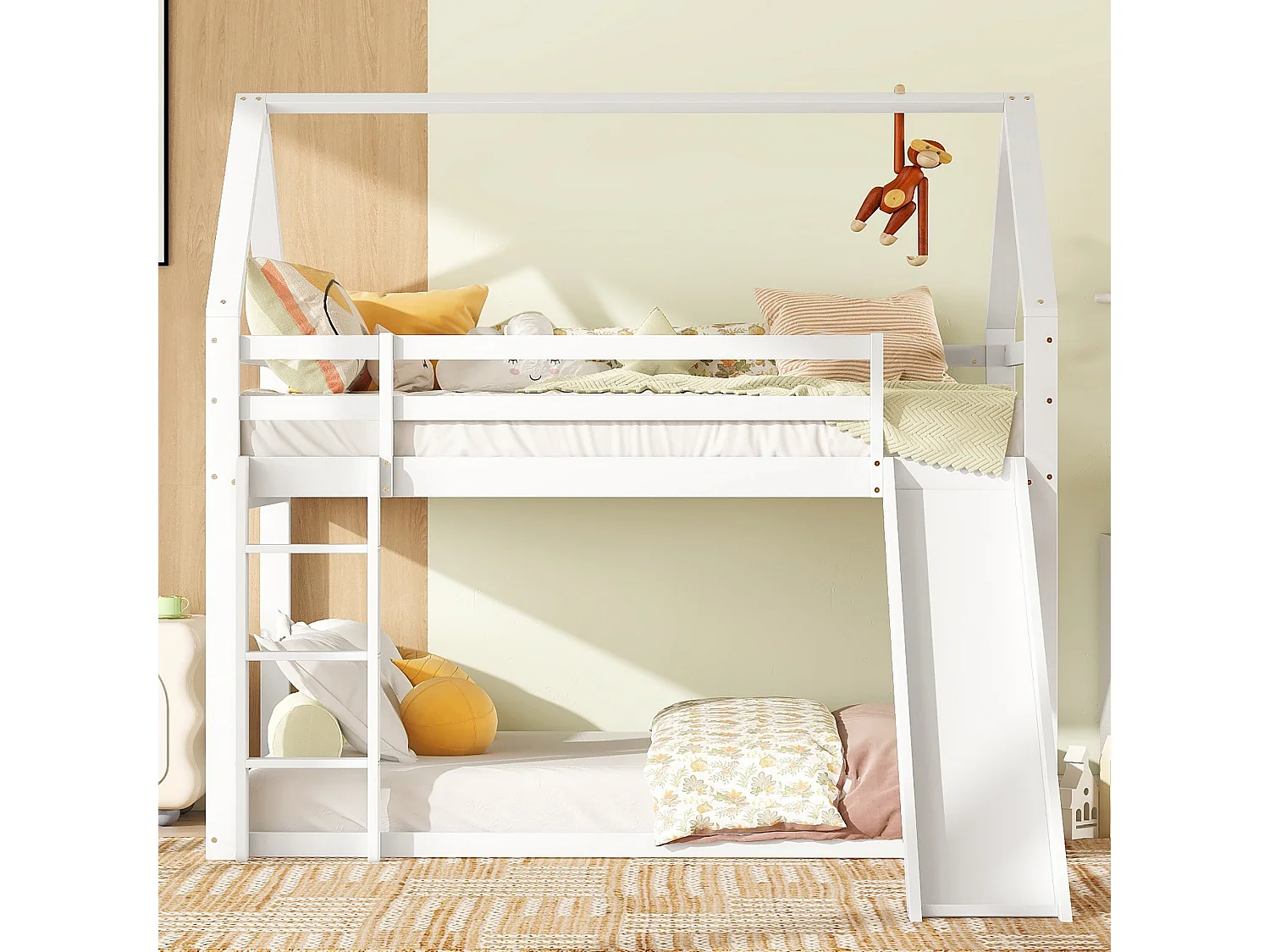 Kajuitstapelbed met glijbaan en ladder - 90x200cm - frame massief grenen - Wit