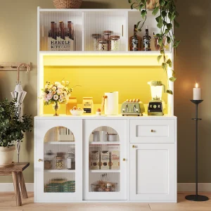 Hoge keukenkast – 120 x 35 x 167 cm – met verstelbare planken + 3 deuren + 1 lade + LED's – MDF + PB – wit Hoge keukenkast – 120 x 35 x 167 cm – met verstelbare planken + 3 deuren + 1 lade + LED's – MDF + PB – wit
