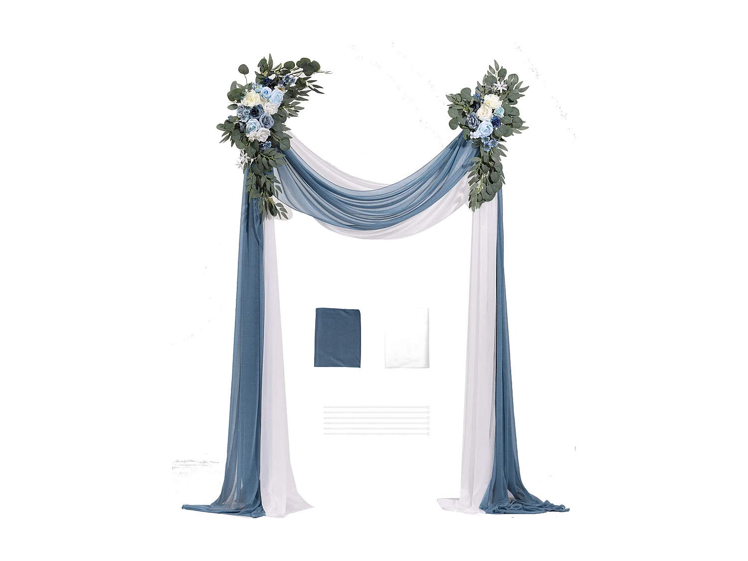 Huwelijksboog SucceBuy Kunstbloemenset voor Trouwboog - Blauw, 2 Bloemen en 2 Gordijnen