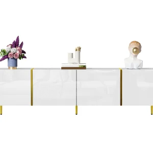 Hoogglans witte tv-kast met 4 deuren, modern en eenvoudig design, MDF, 170x35x46cm