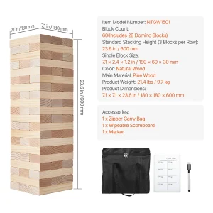 Houten Schommel Speelgoed SucceBuy, 60 Blokken, Gigantische Schommeltoren, Dennenhout, Tas Houten Schommel Speelgoed SucceBuy, 60 Blokken, Gigantische Schommeltoren, Dennenhout, Tas