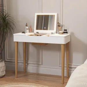 Kaptafel met spiegel en lamp, modern design, MDF, wit (83,6x40x75 cm) Kaptafel met spiegel en lamp, modern design, MDF, wit (83,6x40x75 cm)
