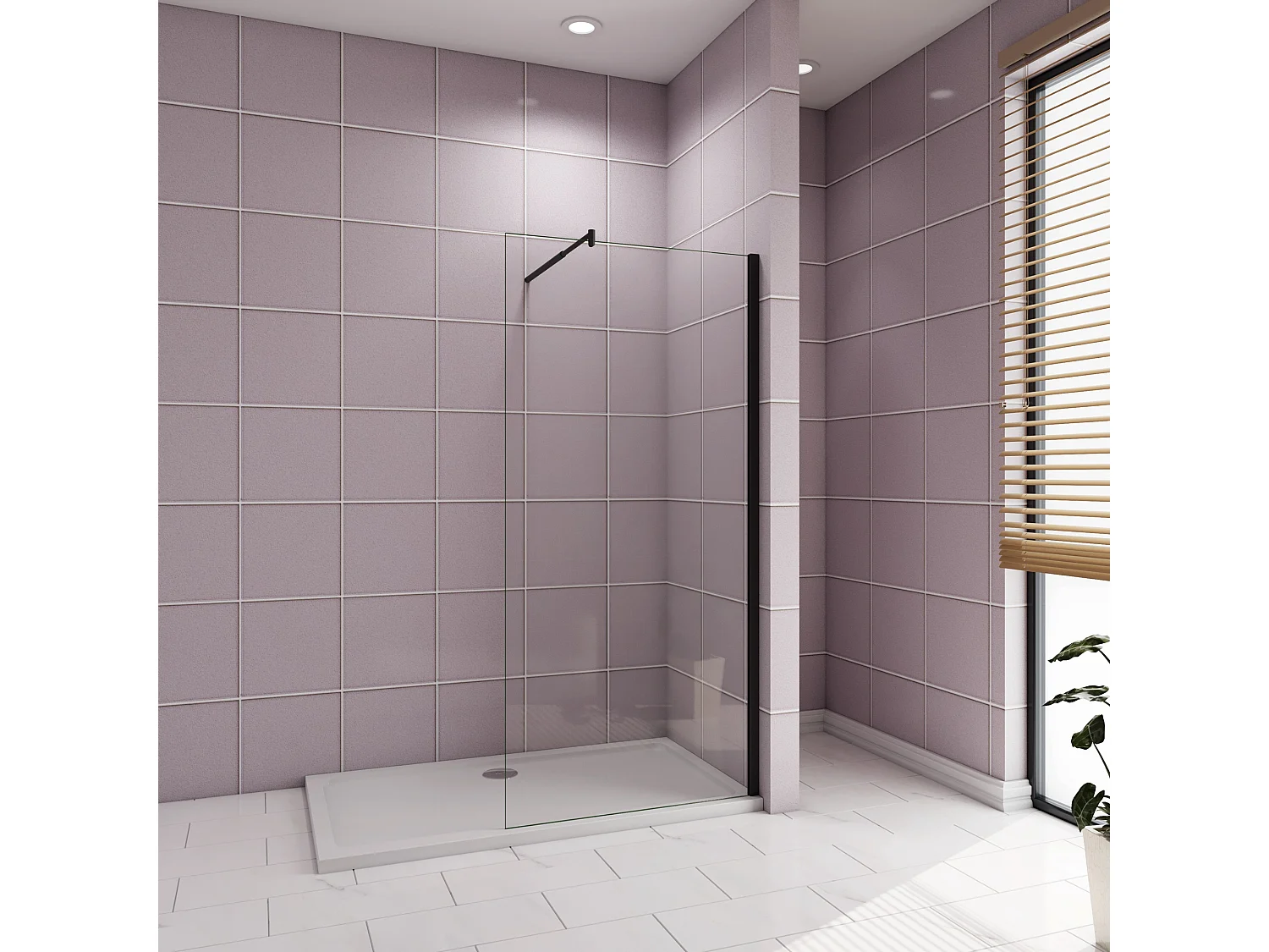 Inloopdouche-douchewand-walk in 8mm NANO EasyClean veiligheidsglas,130x200cm+70-120cm Stabilisatiestang,mat zwart aluminium profiel.