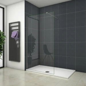 Inloopdouche-douchewand-walk in 8mm NANO EasyClean veiligheidsglas，60x200cm+N-vorm: 140 Stabilisatiestang,glanzend chroom profiel