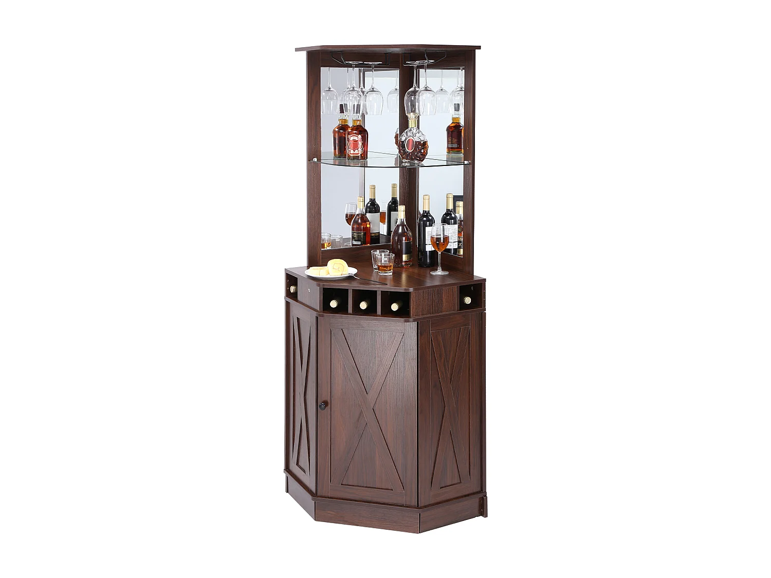 Industriële Barkast SucceBuy , met Houder voor Likeurglazen en Glazen, Freestanding Wooden Coffee Bar Cabinet for Living Room, Home Bar