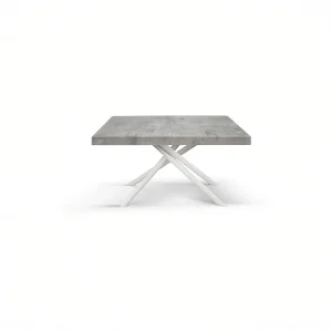 Houten tafel, grijze afwerking, wit gelakte metalen onderstel, 180×90–260×90 – CARRARA Houten tafel, grijze afwerking, wit gelakte metalen onderstel, 180×90–260×90 – CARRARA