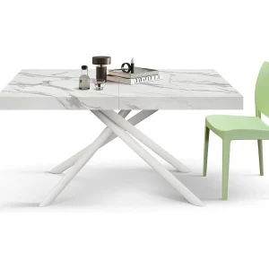 Houten tafel, witte afwerking, witte poten, uitschuifbaar 140×90- 220×90 – CARRARA Houten tafel, witte afwerking, witte poten, uitschuifbaar 140×90- 220×90 – CARRARA