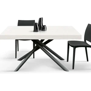 Houten tafel, witte afwerking, antracietkleurig metalen onderstel, 180×90–260×90 cm – CARRARA Houten tafel, witte afwerking, antracietkleurig metalen onderstel, 180×90–260×90 cm – CARRARA