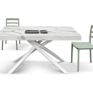 Houten tafel, wit afgewerkt, wit onderstel, uitschuifbaar 140×90-220×90 – FORTE DEI MARMI Houten tafel, wit afgewerkt, wit onderstel, uitschuifbaar 140×90-220×90 – FORTE DEI MARMI