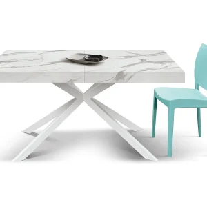 Houten tafel, wit met witte X poten, uitschuifbaar 140×90 – 220×90 – CAMAIORE Houten tafel, wit met witte X poten, uitschuifbaar 140×90 – 220×90 – CAMAIORE