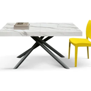 Houten tafel, statig wit, zwarte poten, uitschuifbaar 160×90-240×90 – CARRARA Houten tafel, statig wit, zwarte poten, uitschuifbaar 160×90-240×90 – CARRARA