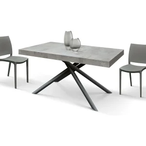 Houten tafel, grijze afwerking, antracietkleurig metalen onderstel, 180×90–260×90 – CARRARA Houten tafel, grijze afwerking, antracietkleurig metalen onderstel, 180×90–260×90 – CARRARA