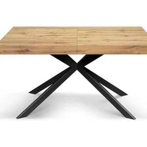 Houten tafel, eikenhouten afwerking, X-vormig onderstel van antracietkleurig metaal, 180×90–260×90 – CAMAIORE Houten tafel, eikenhouten afwerking, X-vormig onderstel van antracietkleurig metaal, 180×90–260×90 – CAMAIORE