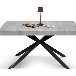 Houten tafel, grijze afwerking, X-onderstel van antracietkleurig metaal, 180×90– 260×90 – CAMAIORE Houten tafel, grijze afwerking, X-onderstel van antracietkleurig metaal, 180×90– 260×90 – CAMAIORE