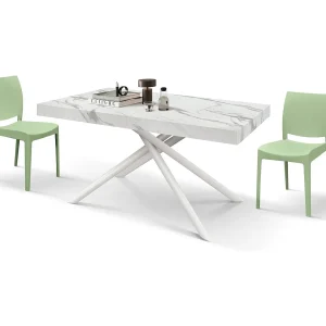 Houten tafel, witte afwerking en witte poten, uitschuifbaar 160×90- 240×90 – CARRARA Houten tafel, witte afwerking en witte poten, uitschuifbaar 160×90- 240×90 – CARRARA