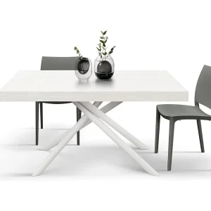 Houten tafel, witte afwerking, wit gelakte metalen onderstel, 180×90–260×90 – CARRARA Houten tafel, witte afwerking, wit gelakte metalen onderstel, 180×90–260×90 – CARRARA