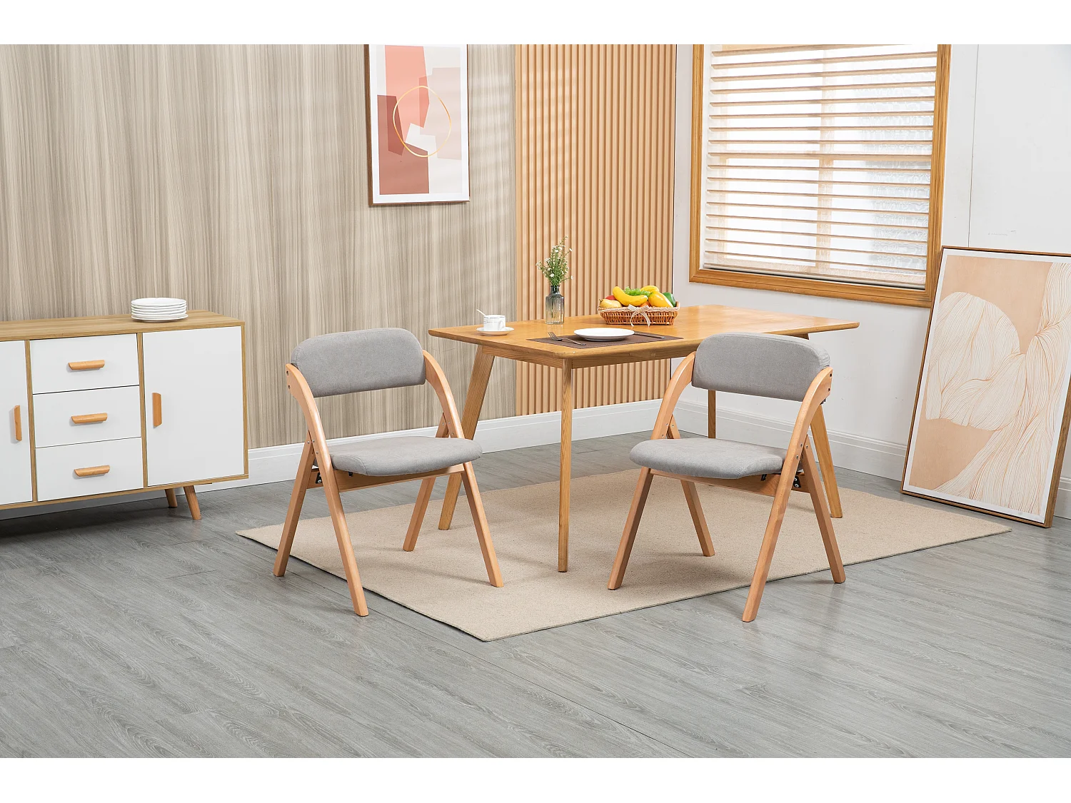 Houten klapstoelen met kussen, houten stapelstoelen, set van 2, grijs (79x54x60 cm)