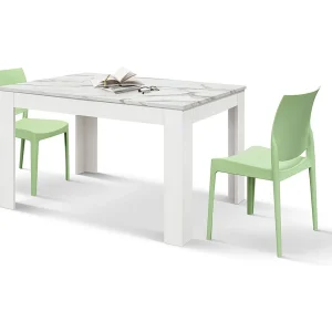 Houten tafel, statuair wit afgewerkt, wit onderstel, uitschuifbaar 140×90-220×90 – LIPARI Houten tafel, statuair wit afgewerkt, wit onderstel, uitschuifbaar 140×90-220×90 – LIPARI