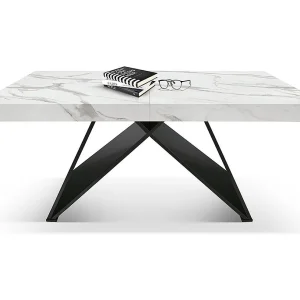 Houten tafel, witte afwerking, zwart houten onderstel, uitschuifbaar 160×90-240×90 – VULCANO Houten tafel, witte afwerking, zwart houten onderstel, uitschuifbaar 160×90-240×90 – VULCANO