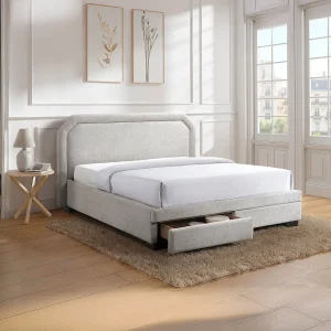 Queen size bed met lades 160 x 200 cm van stof in beige kleur – INASTO