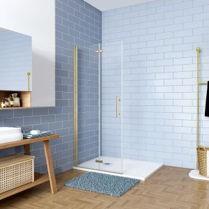 Inloopdouche-douchewand 105x195cm 6mm NANO EasyClean veiligheidsglas goud aluminium profiel Inloopdouche-douchewand 105x195cm 6mm NANO EasyClean veiligheidsglas goud aluminium profiel