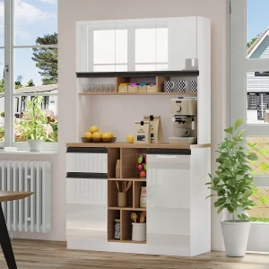 Hoge dressoir – 105 x 45 x 185 cm – met verstelbare planken + 1 lade + 3 deuren – MDF – wit
