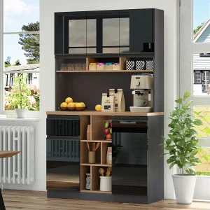 Hoge dressoir – 105 x 45 x 185 cm – met verstelbare planken + 1 lade + 3 deuren – MDF – zwart