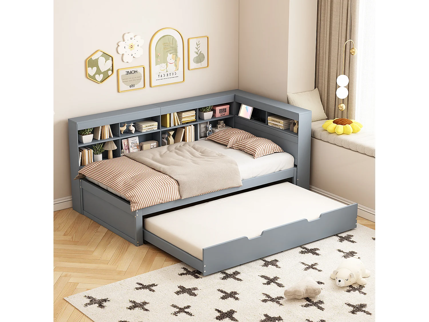 Hoogslaper 140x200 cm, 3-laags plank, bureau, kledingkast, veilige ladder, opbergruimte, metaal, zwart (252x147,5x178,5 cm)