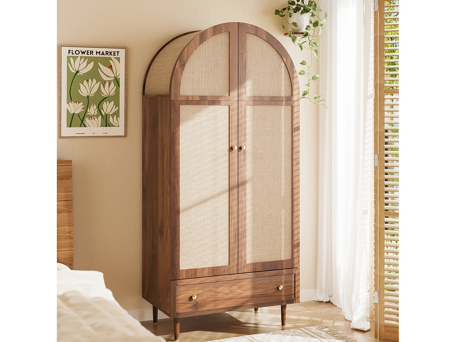 Hoge kast met deuren en lade - 79 x 50 x 175 cm - met kapstok + opbergruimte - MDF - naturel