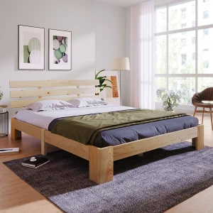 Houten bed 140×200 cm, Hoofdbord en frame met lattenbodem, Massief hout, Lichtgrijs (144x210x67,5 cm) Houten bed 140×200 cm, Hoofdbord en frame met lattenbodem, Massief hout, Lichtgrijs (144x210x67,5 cm)