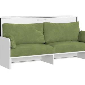 Kando enkel wandbed met bank met witte essenhouten matras, groen Kando enkel wandbed met bank met witte essenhouten matras, groen