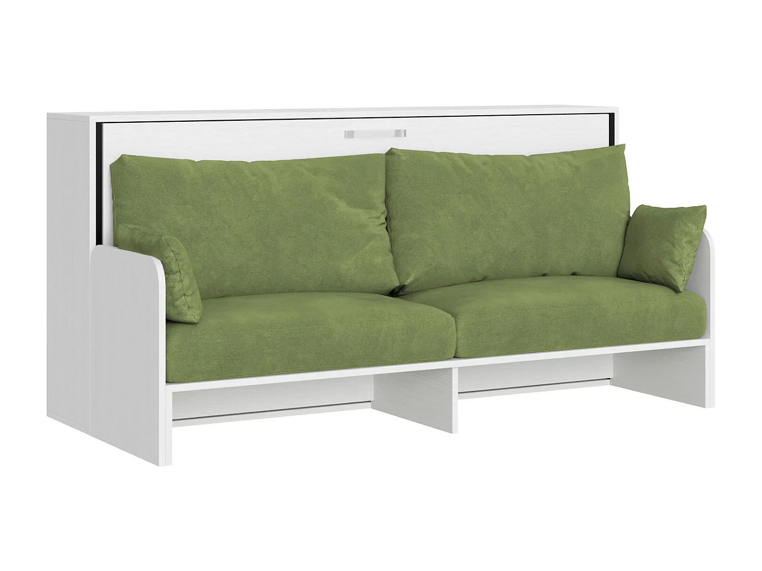 Kando enkel wandbed met bank met witte essenhouten matras, groen
