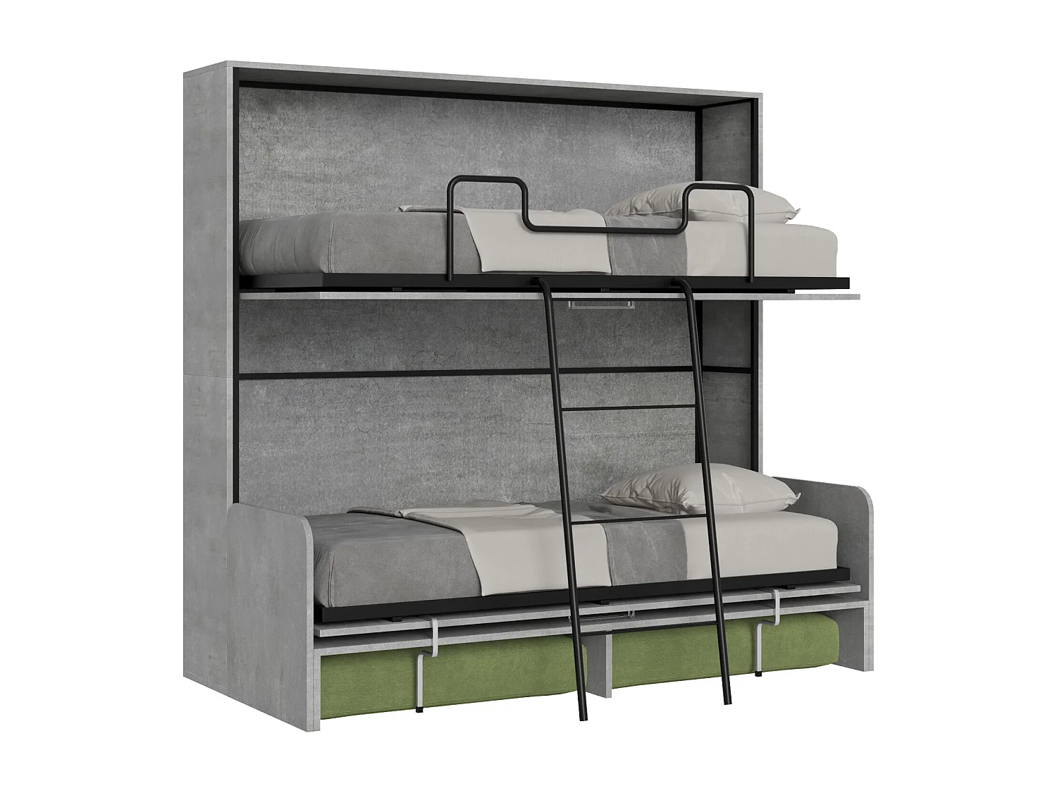 Kando tweepersoonsbed met betonnen bank, groen