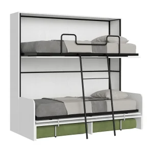 Kando tweepersoonsbed met witte essenhouten bank, groen Kando tweepersoonsbed met witte essenhouten bank, groen