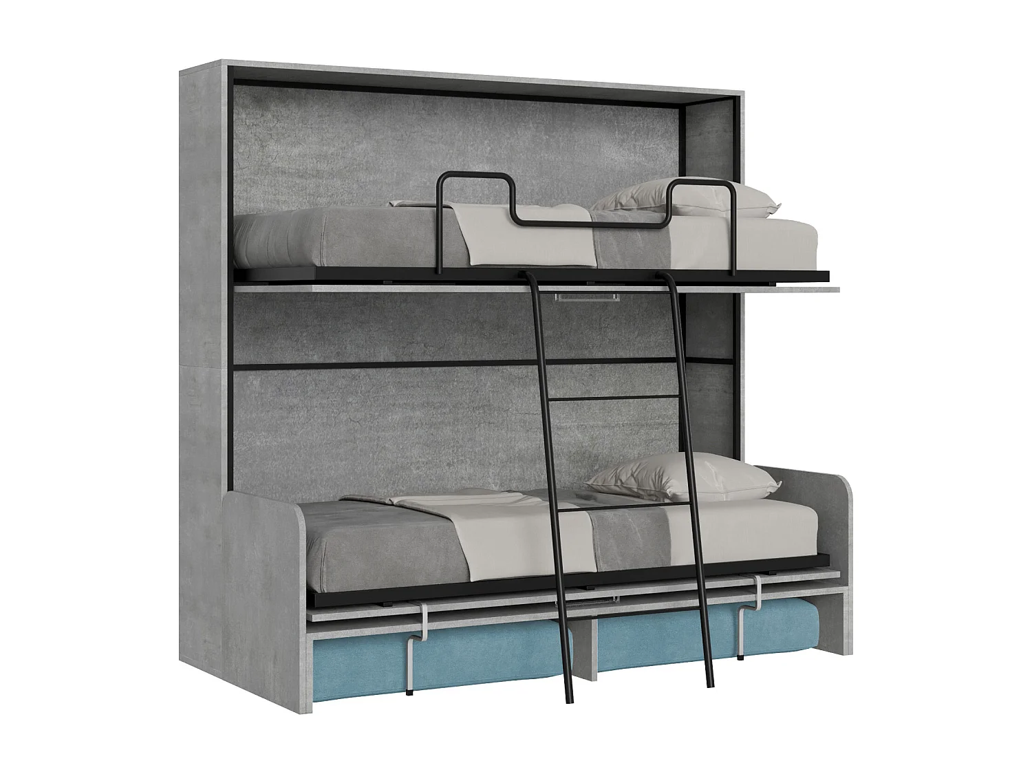 Kando tweepersoonsbed met betonnen bank, blauw