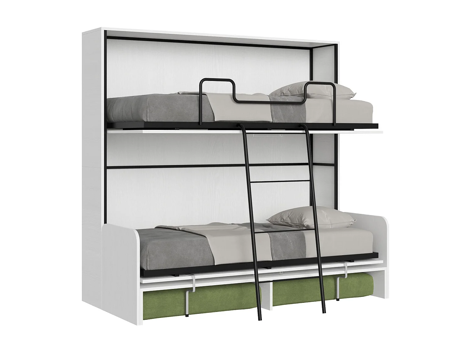 Kando tweepersoonsbed met bank en matrassen in wit essenhout, groen