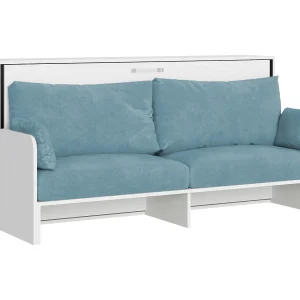 Kando eenpersoonsbed met slaapbank en matras in wit essenhout, lichtblauw Kando eenpersoonsbed met slaapbank en matras in wit essenhout, lichtblauw