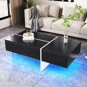 Hoogglans salontafel met LED-strip, zwart-witte colorblockstructuur, met 4 opbergladen (100x50x34,5 cm) Hoogglans salontafel met LED-strip, zwart-witte colorblockstructuur, met 4 opbergladen (100x50x34,5 cm)