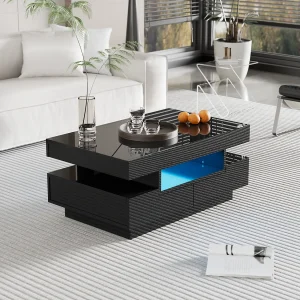 Hoogglans salontafel met LED, vier lades, grote opbergruimte (80x50x36 cm) Hoogglans salontafel met LED, vier lades, grote opbergruimte (80x50x36 cm)