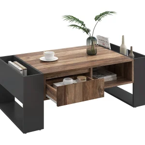 Houten salontafel, met greeploze lade, opbergruimte voor en achter, dubbele opbergruimte, MDF, antracietgrijs (111x60x40 cm) Houten salontafel, met greeploze lade, opbergruimte voor en achter, dubbele opbergruimte, MDF, antracietgrijs (111x60x40 cm)