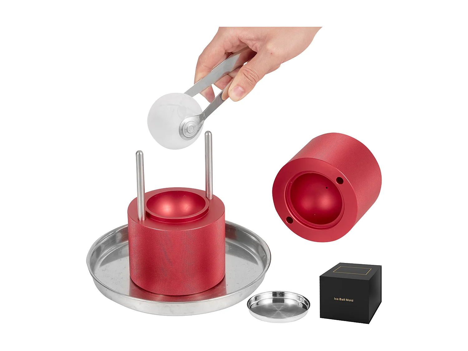 Ijsmaken Machine SucceBuy 60 mm, Ijspers Kogelvormen in Rond Aluminium voor Whisky, Rood