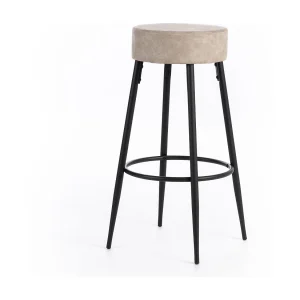 Hoge ronde beige krukken "Ron" in beige gewatteerde stof met voetenbankje cm 51×51 77,5h Hoge ronde beige krukken "Ron" in beige gewatteerde stof met voetenbankje cm 51×51 77,5h